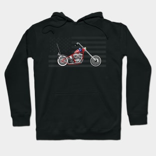 Illustrated American Chopper Motorcycle Low Rider with Grey American Flag as Background Hoodie